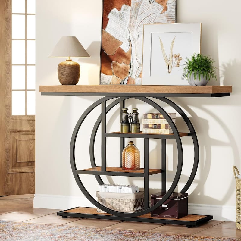 4-Tier Sofa Table Entryway Table, Console Table - Yellow Brown