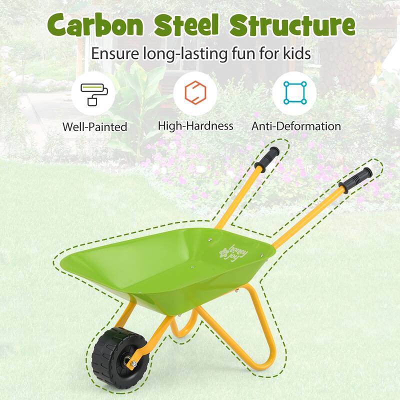 Gymax Kids Wheelbarrow Carbon Steel Wheel Barrel w/ Non-Slip Handles