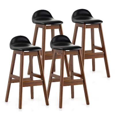 Gymax Set of 4 Upholstered PU Leather Barstools 27.5'' Wooden Dining