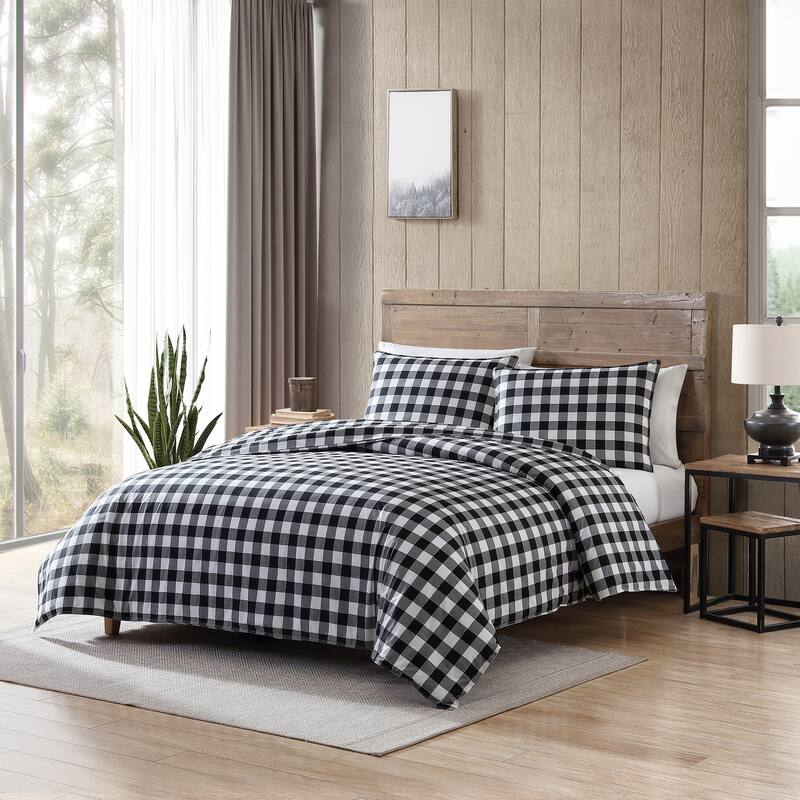 Eddie Bauer Mountain Plaid Black/White Cotton Comforter Set