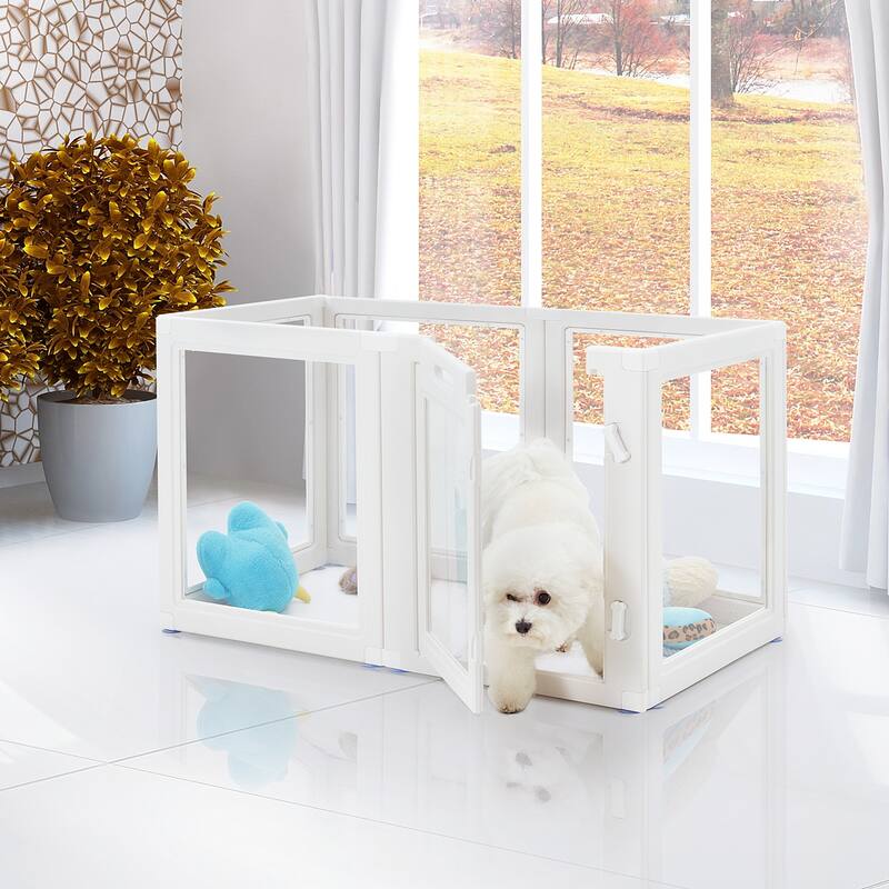 EROMMY 6/ 8/ 12 Panel Clear PET Pet Playpen with Door, Transparent Puppy Playpen for Small Dogs, Cats, Rabbits - 6 Panel