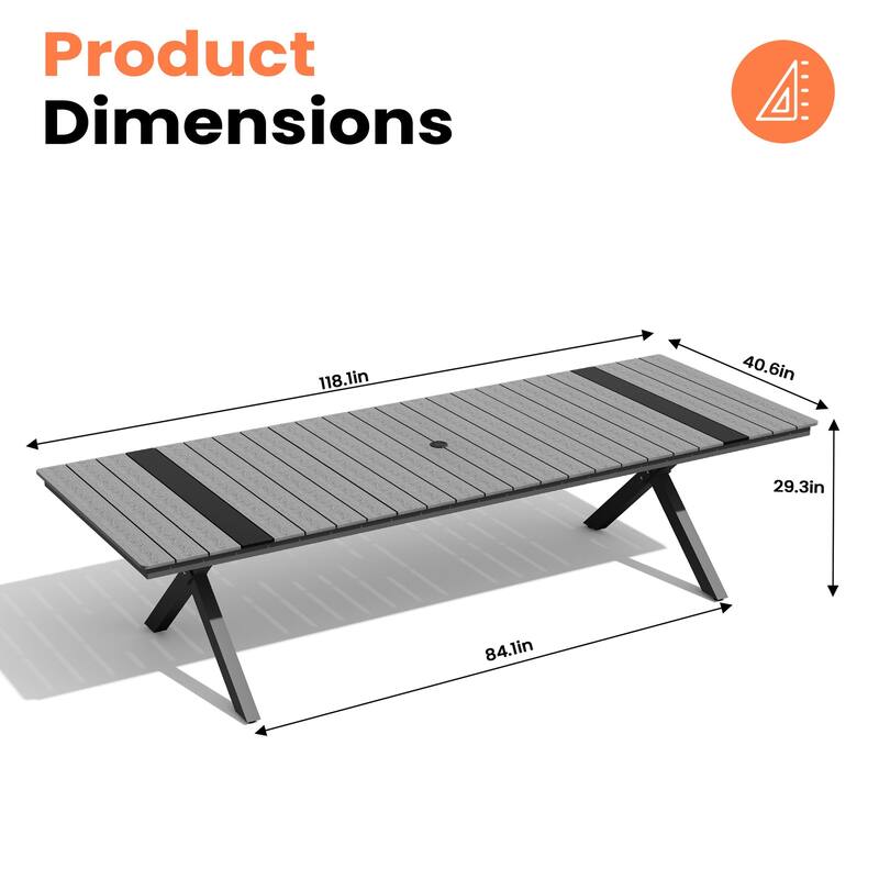Pellebant Aluminum Rectangular Outdoor Patio Dining Table with Umbrella Hole