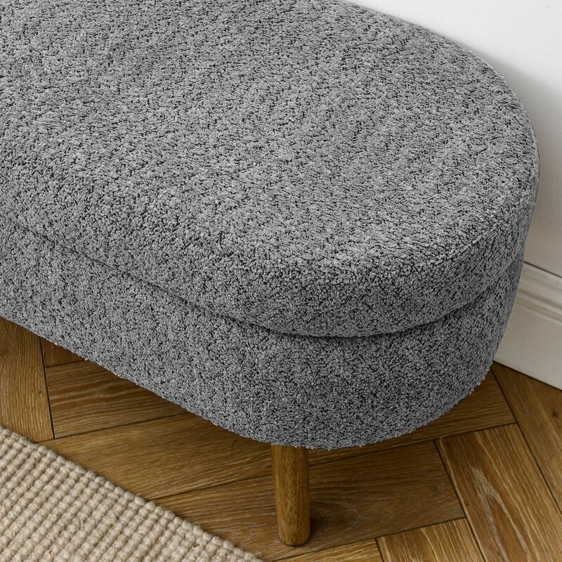 Ottoman Oval Storage Bench,Rubber Wood Legs, Gray (43.5"x16"x16")Dark Blue
