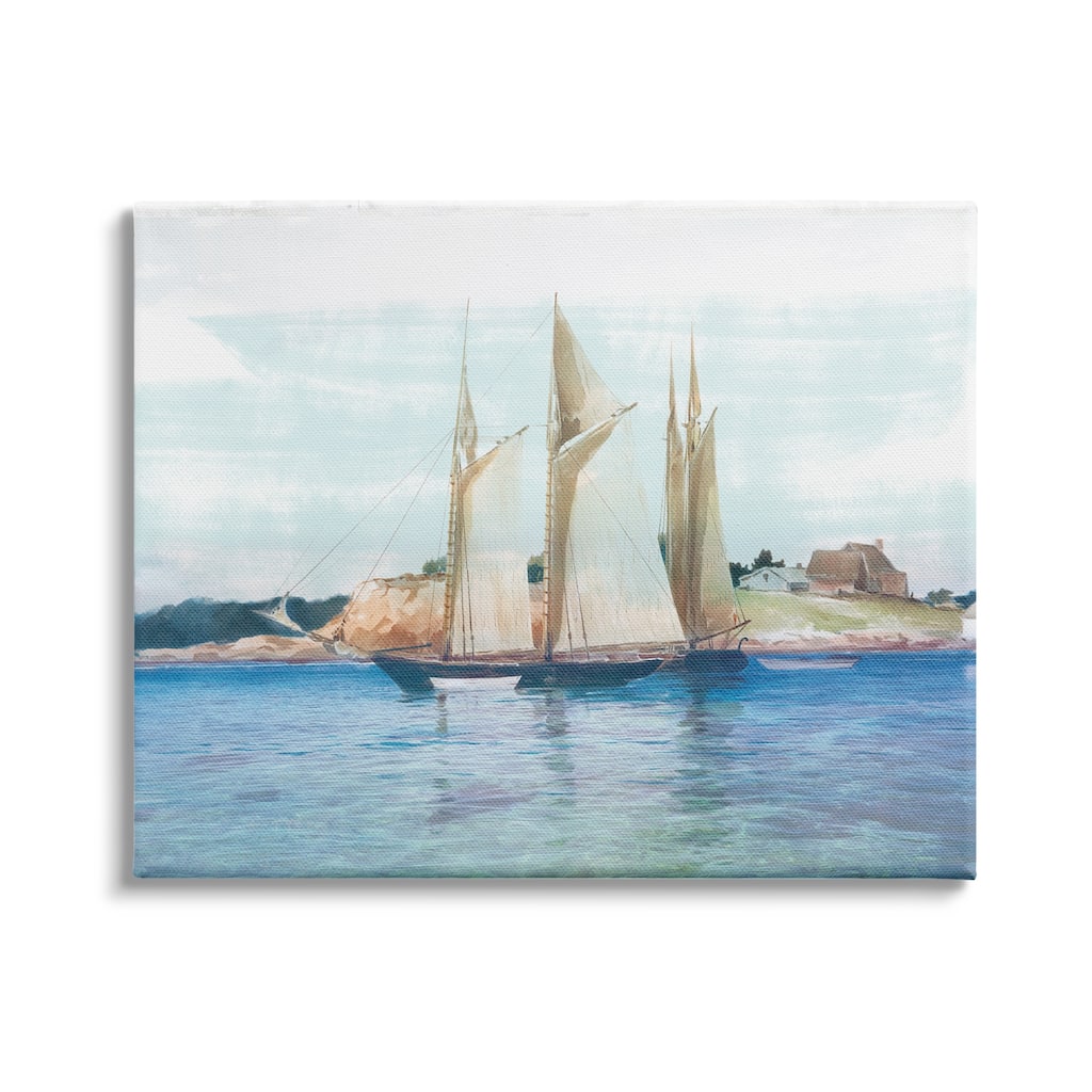 Stupell Traditional Sailboat Ocean Landscape Cliffside Coast Painting Canvas Wall Art - Orange