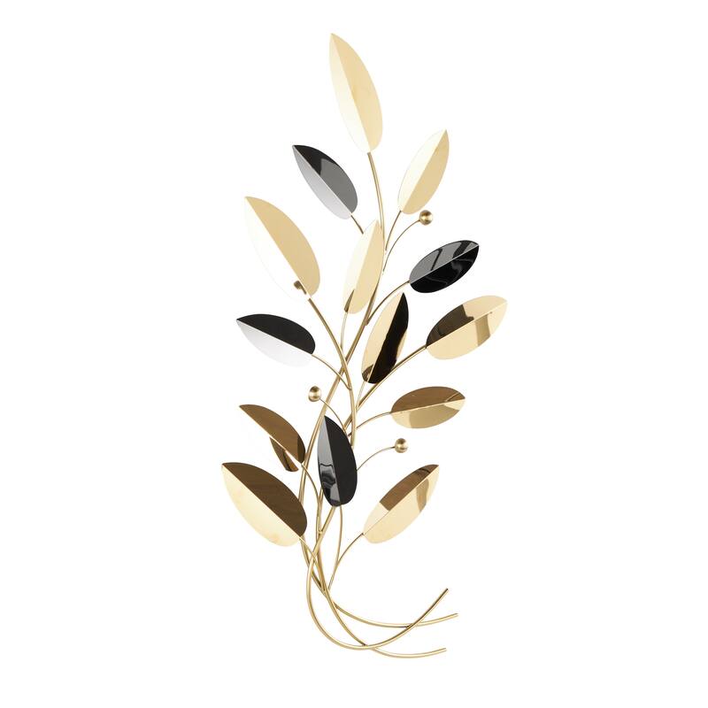 Stainless Steel Metal Leaf Layered Home Wall Decor with Black Accents - Gold - Roche River Decor
