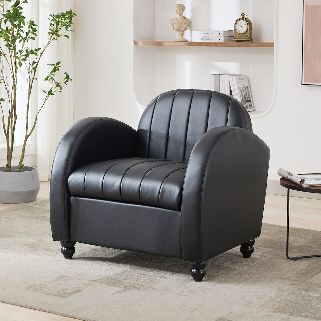 Retro PU Leather Accent Chair with Curved Armrest