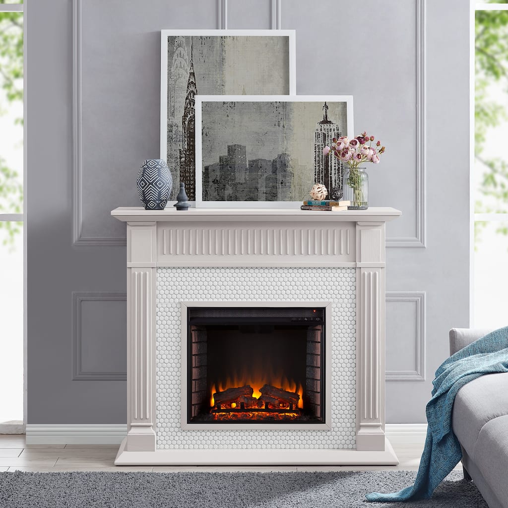 SEI Furniture Chase Contemporary Grey Wood Electric Fireplace