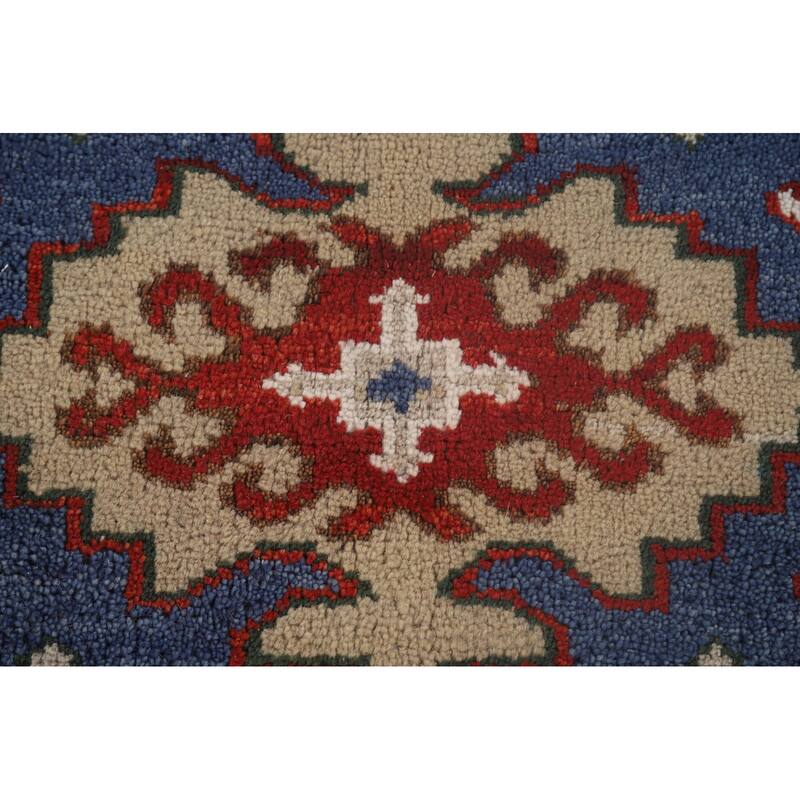 Blue Geometric Kazak Oriental Area Rug Handmade Wool Carpet - 7'10" x 9'9"