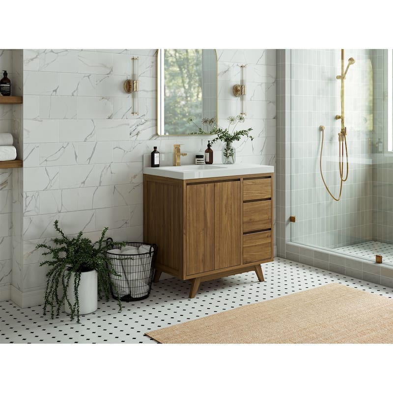 Willow Collections 36 in. W x 22 in. D Madison Teak Left Offset Sink Bathroom Vanity with Countertop