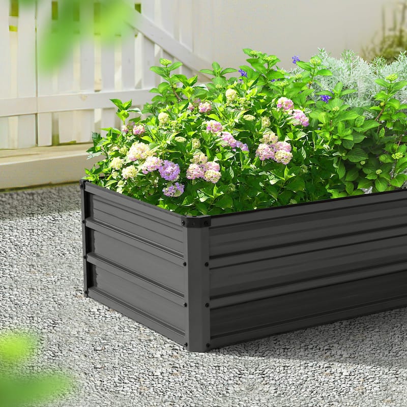 Rectangular Galvanized Raised Garden Bed Planter Box, Dark Gray