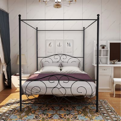 Canopy Metal Bed Frame with Headboard and Footboard