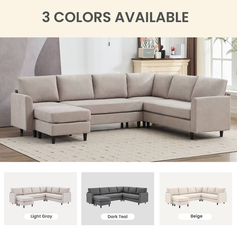 Modern U-Shaped Chenille Modular Sectional Sofa with Ottoman, Overized Corner Couch for Living Room - 107" W