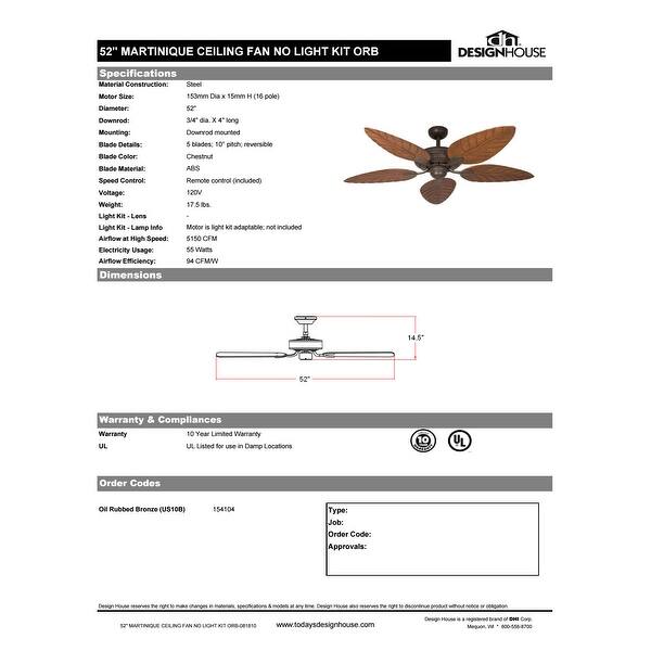 Shop Design House 154104 52 5 Blade Indoor Outdoor