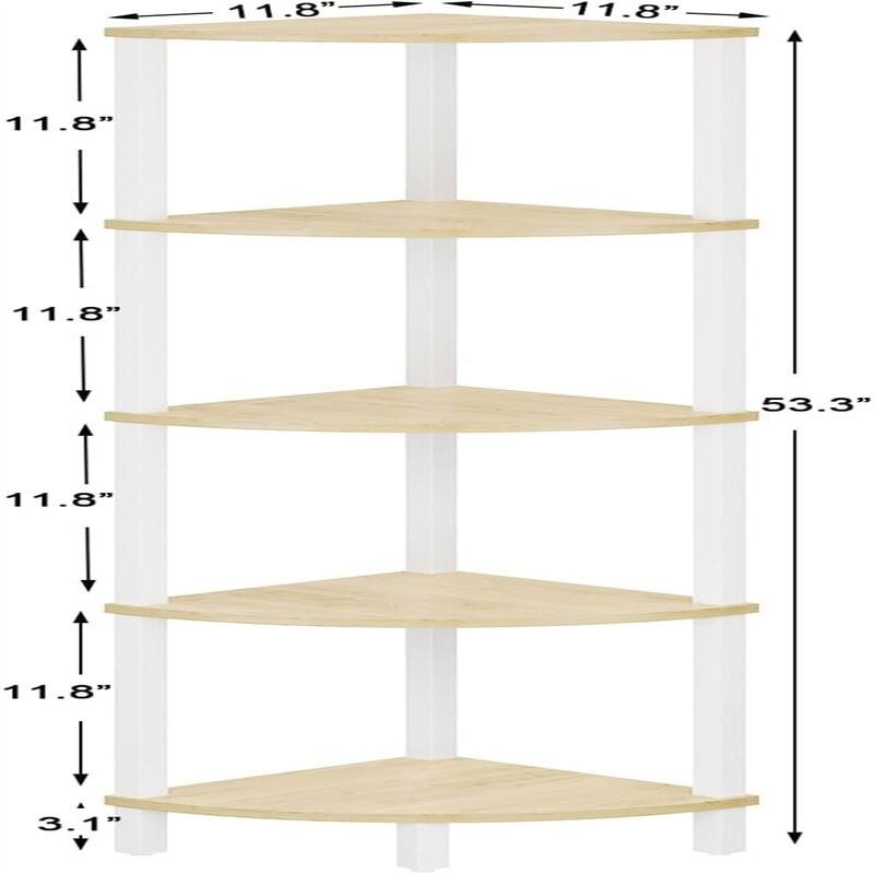 5 Tier Corner Bookshelf - 11.8"D x 11.8"W x 53.3"H