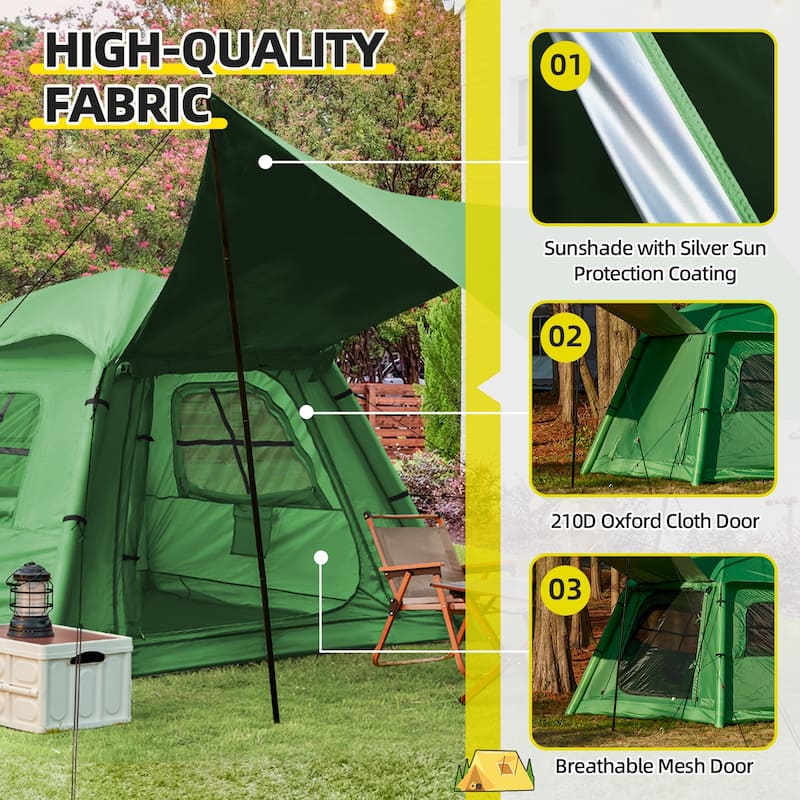 Inflatable Tent 4-6 Person - Instant Setup Waterproof Cabin Tent with Pump (Beige/Light Green)