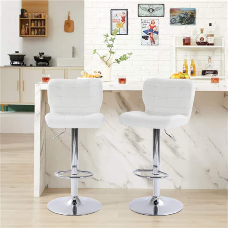 Tufted Wingback Modern Adjustable Swivel Height Bar Stools (Set of 2)