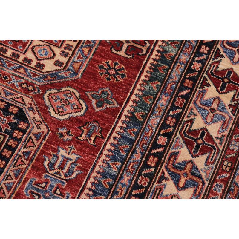 Rustic Super Kazak Zara Red/Beige Hand Knotted Wool Rug - 4'9'' x 6'5''