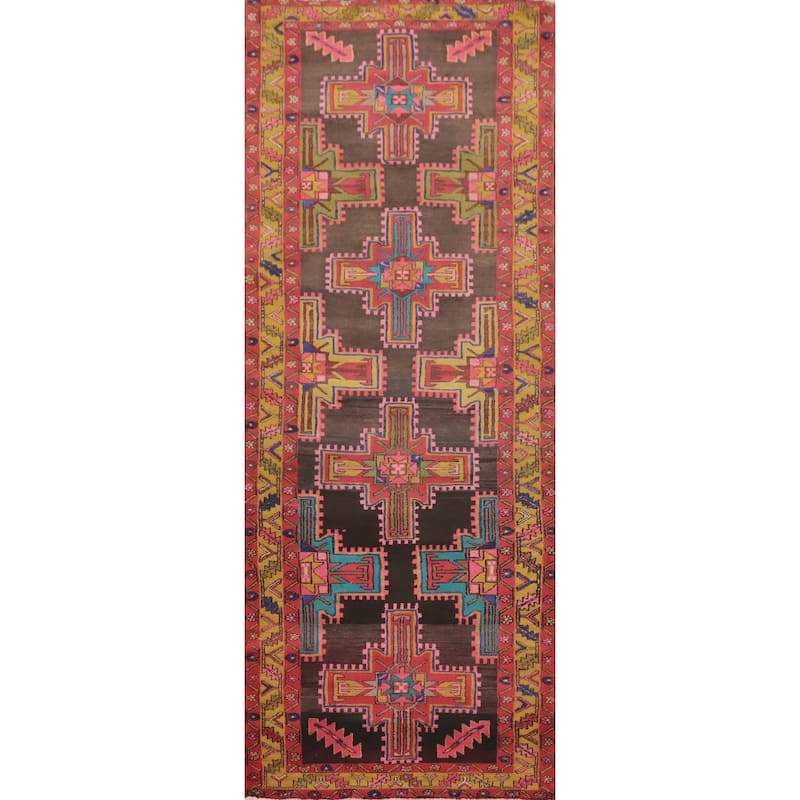 Hand Knotted Oriental 100% Wool Carpet Traditional Tribal Brown Meshkin Runner Rug - 10' 8'' X 3' 6''