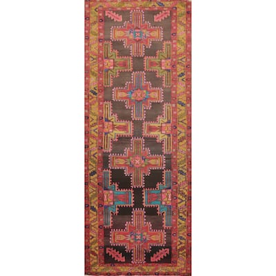 Hand Knotted Oriental 100% Wool Carpet Traditional Tribal Brown Meshkin Runner Rug - 10' 8'' X 3' 6''