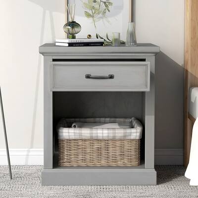 Modern Style Wooden Nightstand with Drawers Storage