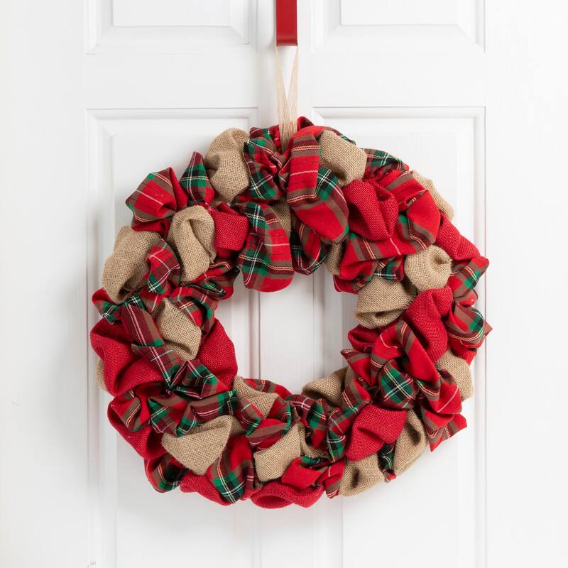 Glitzhome Christmas Patriotic Plaid Fabric Decorative Wreath