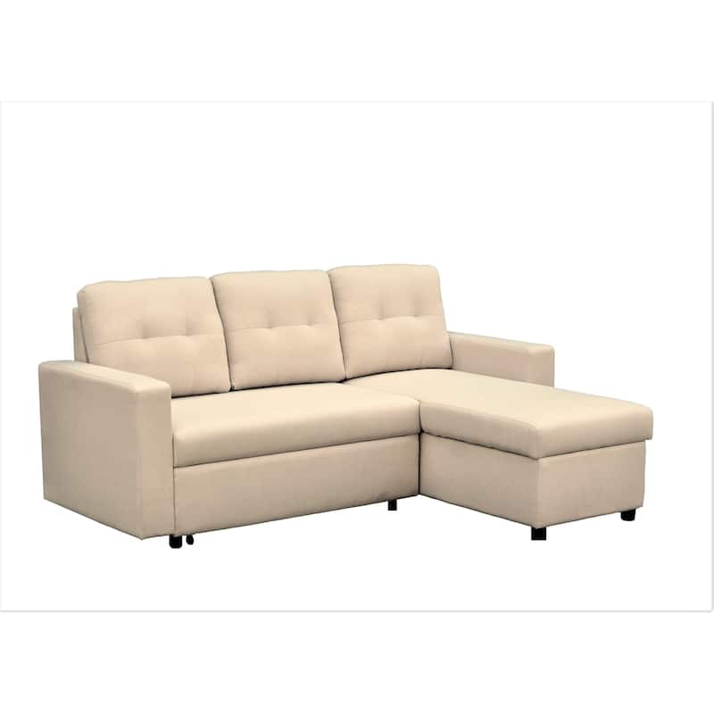 Convertible L-Shaped Sleeper Sofa, Beige Polyester, 80x59x36 inches - Space-Saving