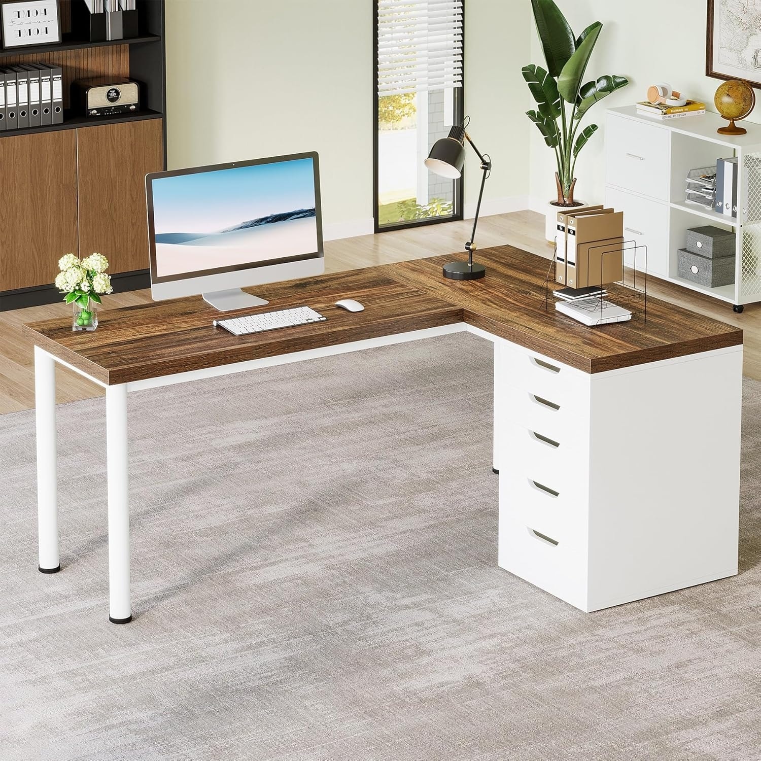 55 Inches L-Shaped Computer Desk Corner Desk for Home Office