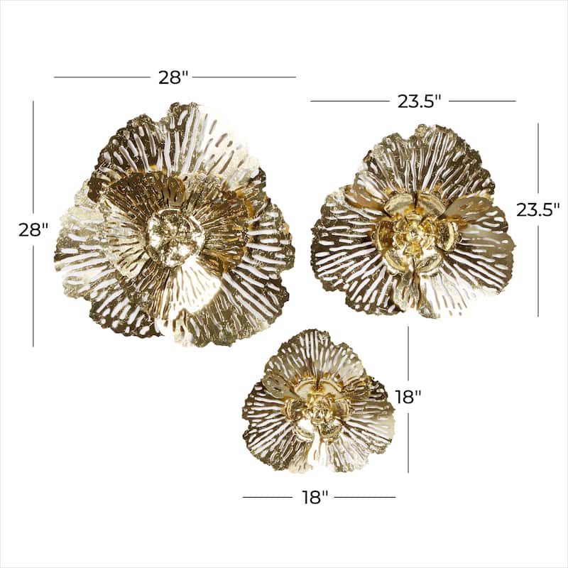 Metal Floral Wall Decor - Set of 3 Gold - Roche River Decor