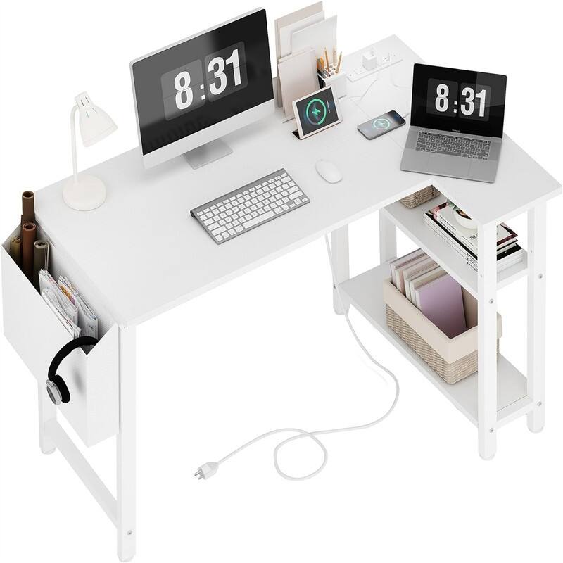 L Shaped Computer Desk - 27.5"D x 39.4"W x 29.5"H - White