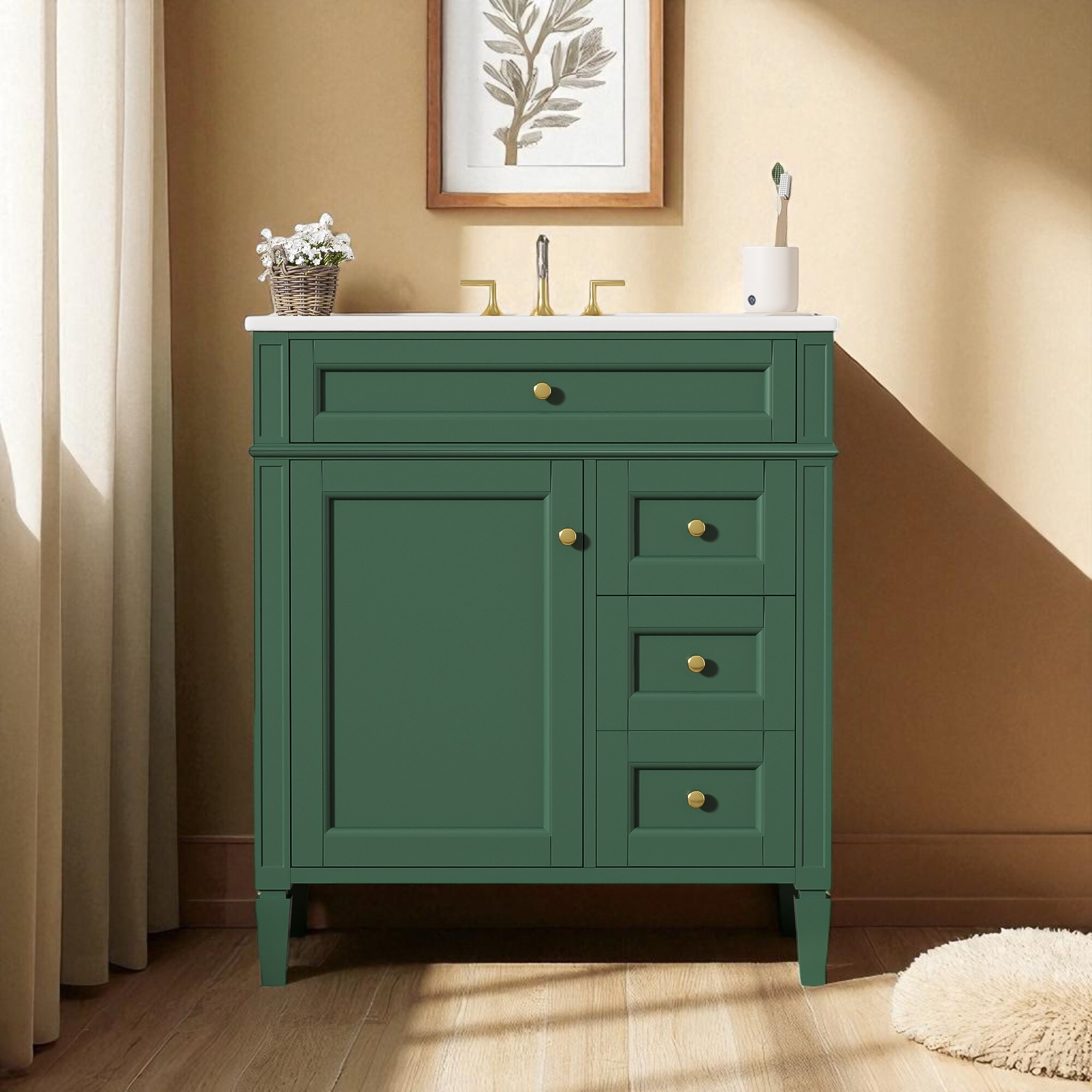 30'' Bathroom Vanity with Sink, Freestanding Storage Cabinet with 2 Drawers & Tip-Out Drawer