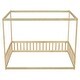 preview thumbnail 9 of 7, Beige Full Wood Canopy Bed with Guardrails