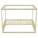 preview thumbnail 10 of 32, Full Size Pine Wood Canopy Frame Floor Bed with Fence and Guardrails for Bedroom