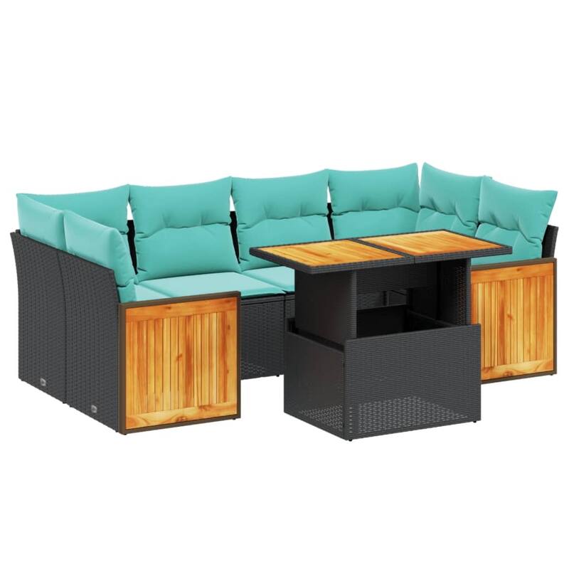 vidaXL Patio Sofa Set with Cushions Outdoor Furniture 7 Piece Poly Rattan - 21.7 x 24.4 x 27.2
