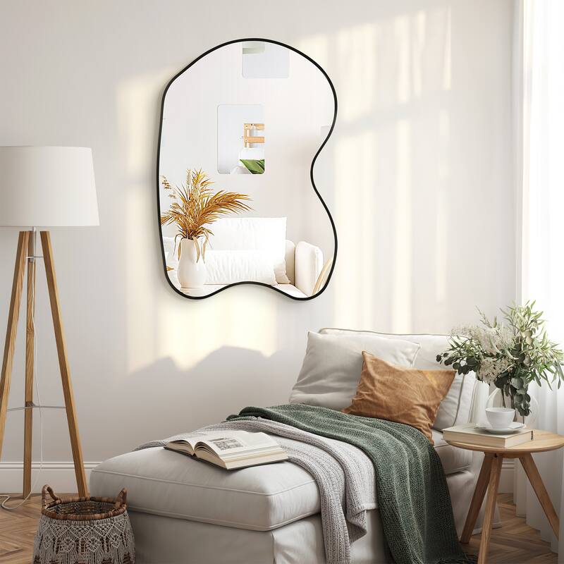 Irregular Aluminum Alloy Framed Asymmetrical Wall Mirror with Functional Charm