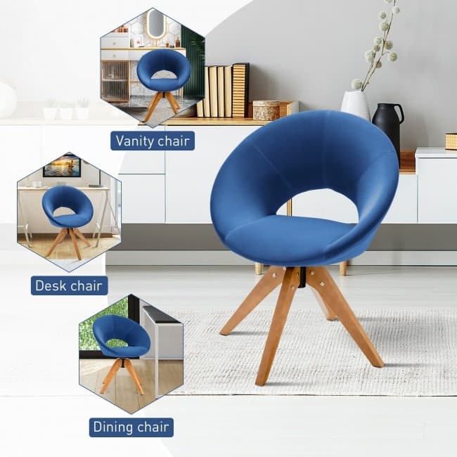 Mid Century Modern Swivel Accent Chair Fabric Velvet Armchair - 27" x 22" x 32.5" (L x W x H)