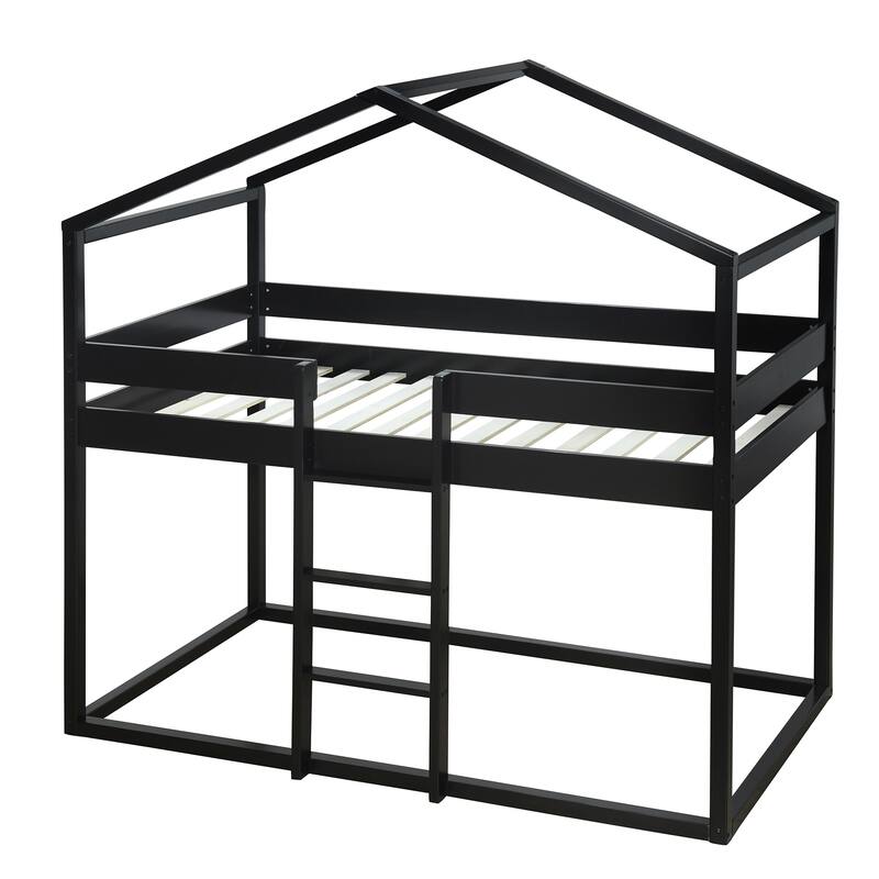 House Bed Twin Over Twin Bunk Bed Wood Platform Bed Frame