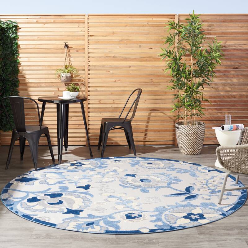 Copper Grove Alyssum Multicolor Indoor/Outdoor Rug. - 4' Round - Grey/Blue