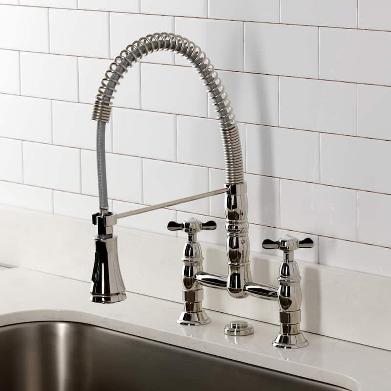 Kingston Brass Essex Double-Handle Wall-Mount Pre-Rinse Bridge Kitchen Faucet