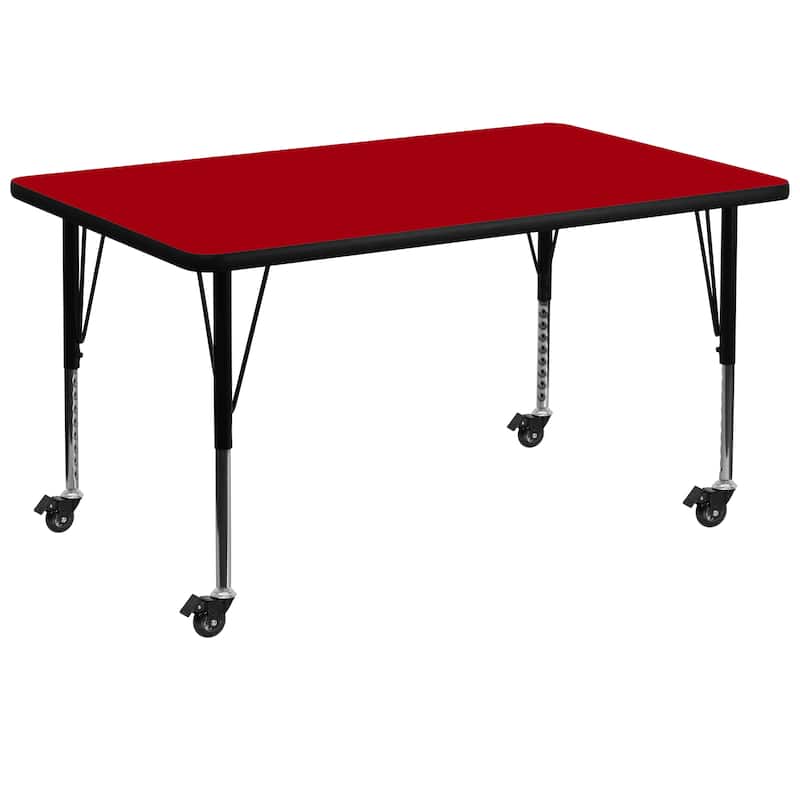 Mobile 36''W x 72''L Thermal Laminate Activity Table - Adjustable Short Legs - Red