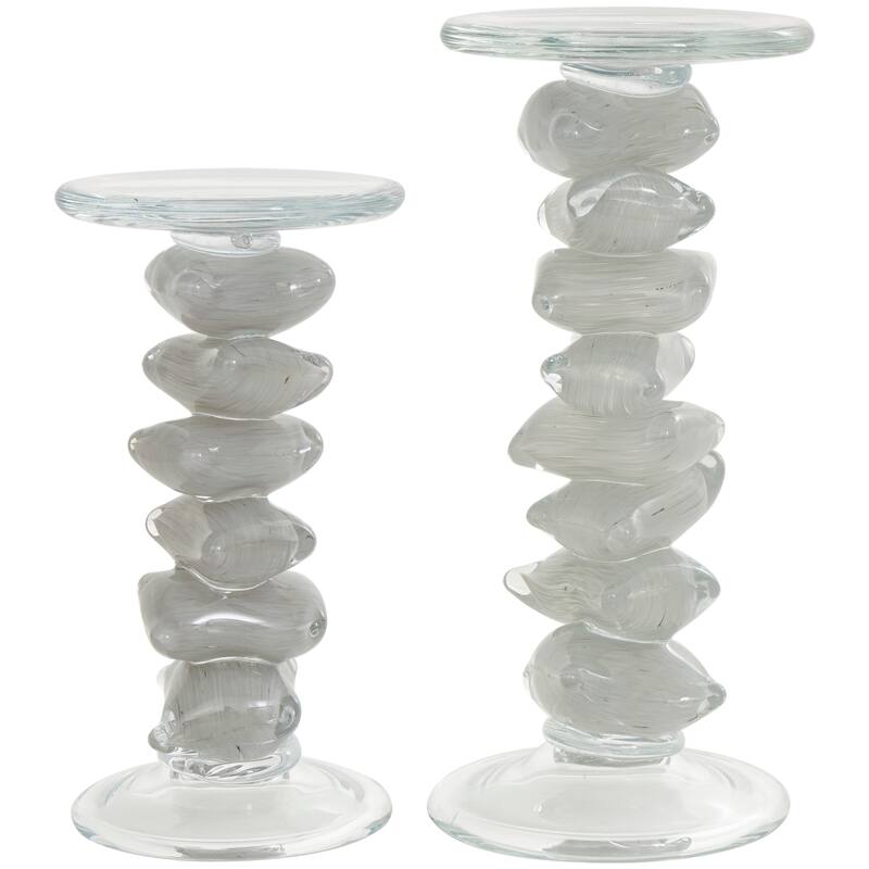 Clear or Green Glass Stacked Stone Candle Holder (Set of 2)