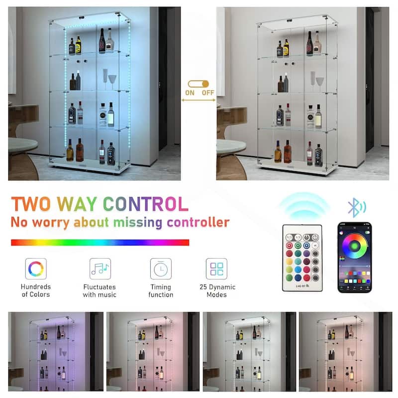 Versatile Tempered Glass Cabinet with Smart Lighting and Mobility