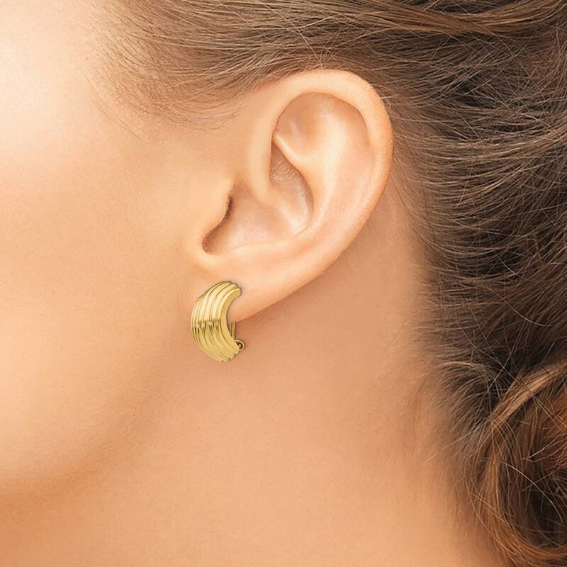 Curata 14k Yellow Gold Polished Omega Clip Non Pierced Earrings - 16x9.5mm