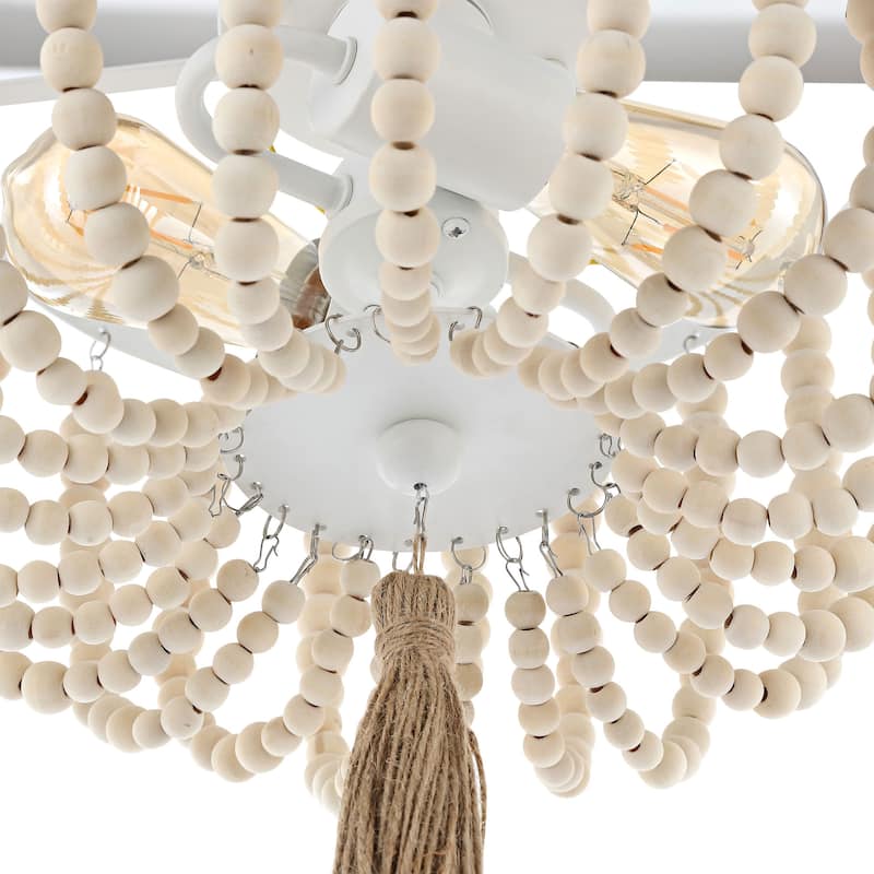 GetLedel 2-light Wood Beaded Flush Mount - White