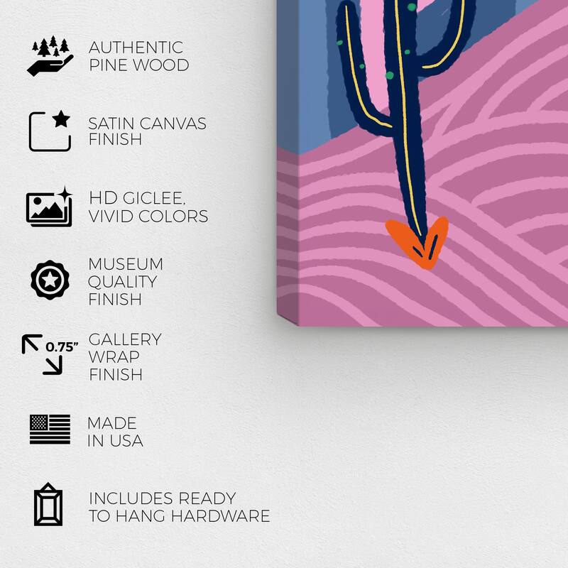 Wynwood Studio Nature and Landscape Pink Desert Cactus Purple and Pastel Violet Modern & Contemporary Wall Art Canvas Print