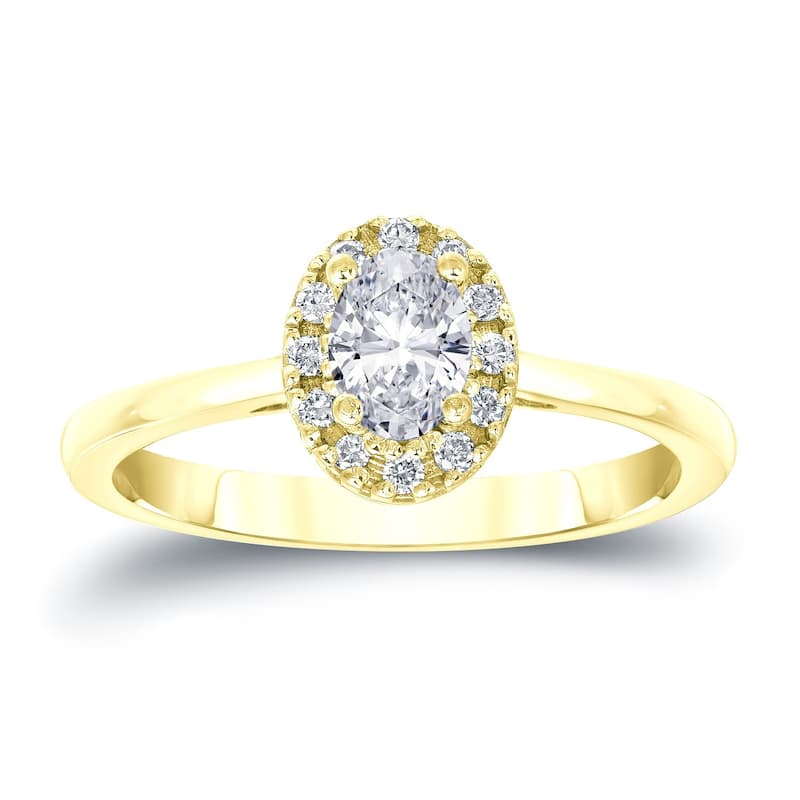 Auriya 14k Gold 3/5ctw Halo Oval Diamond Engagement Ring - 4 - Yellow
