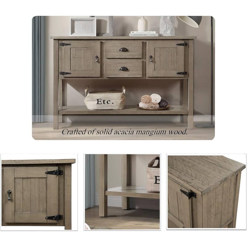 48 Inch Farmhouse Console Table, Farmhouse Entry Table with 2 Drawers and Cabinets, Solid Wood Sofa Table with Shelves