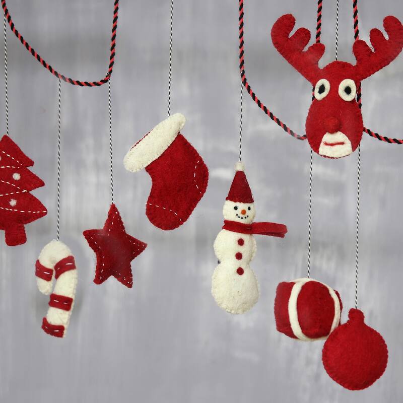 Novica Handmade Christmas Fantasy Wool Felt Garland - Red