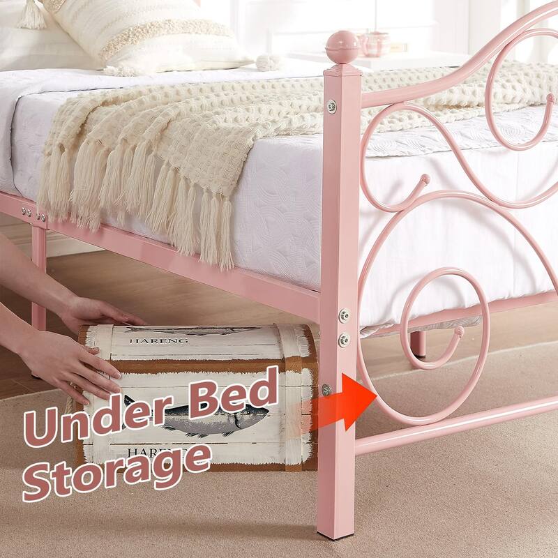 Javlergo 2-Pack Twin Size Victorian Metal Bed Frame for Kids with Headboard & Footboard No Box Spring Needed