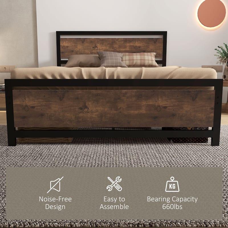 Full Size Metal Platform Bed with Strong Metal Slat Support,Headboard and Footboard