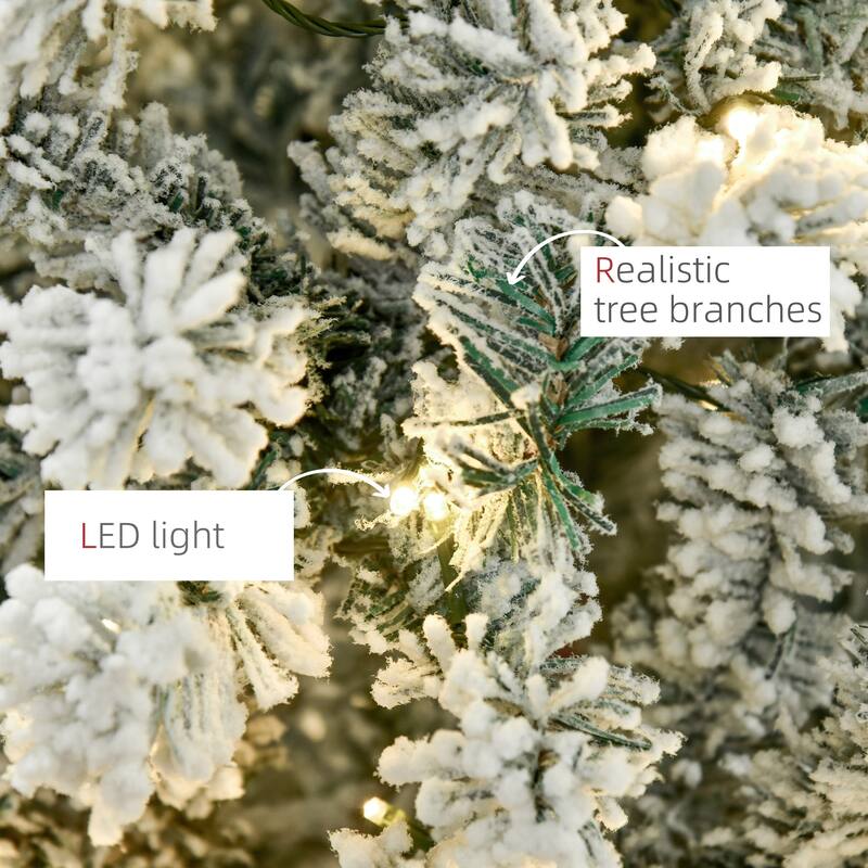 6FT/7FT/9FT Slim Flocked Christmas Tree with Lights, Skinny